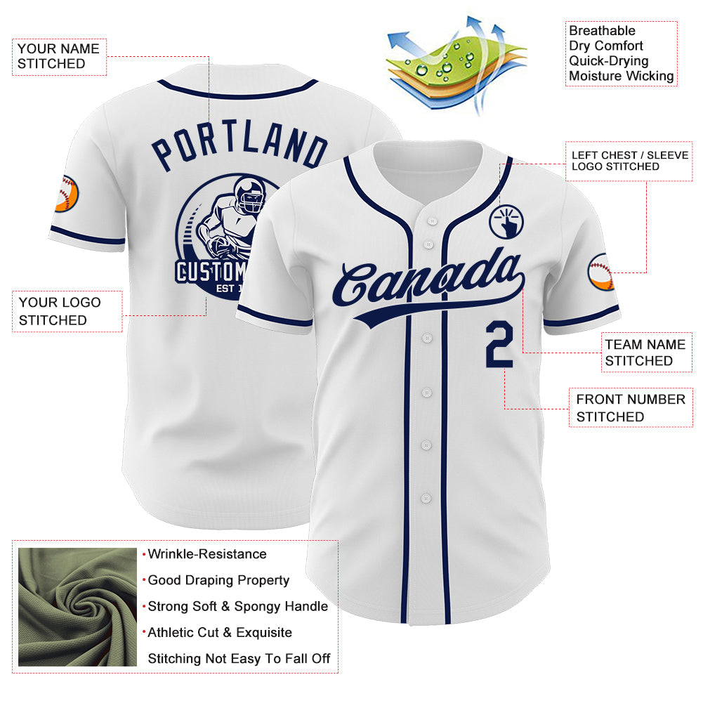 Custom White-Navy Authentic Baseball Jersey view 3
