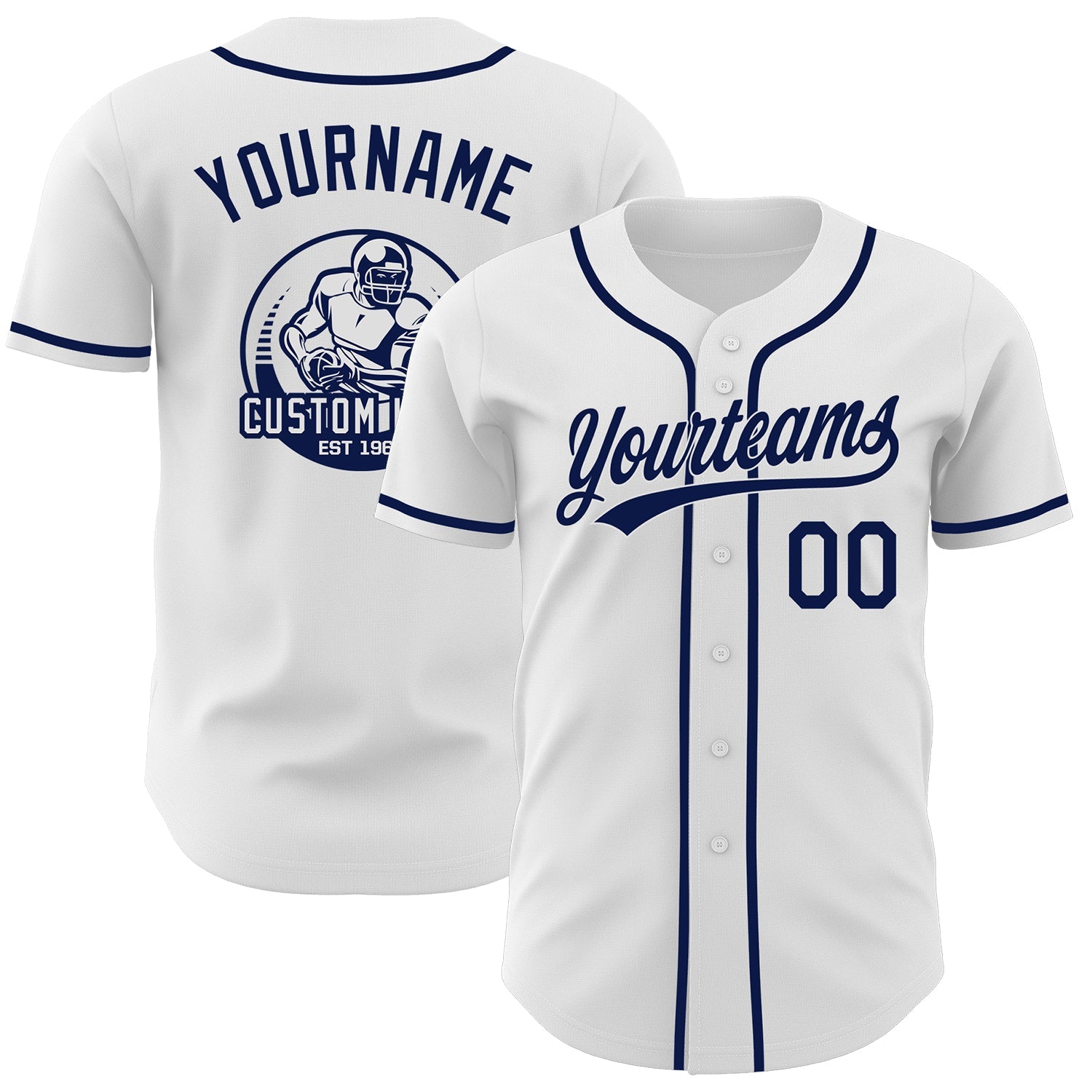 Custom White-Navy Authentic Baseball Jersey - Main View