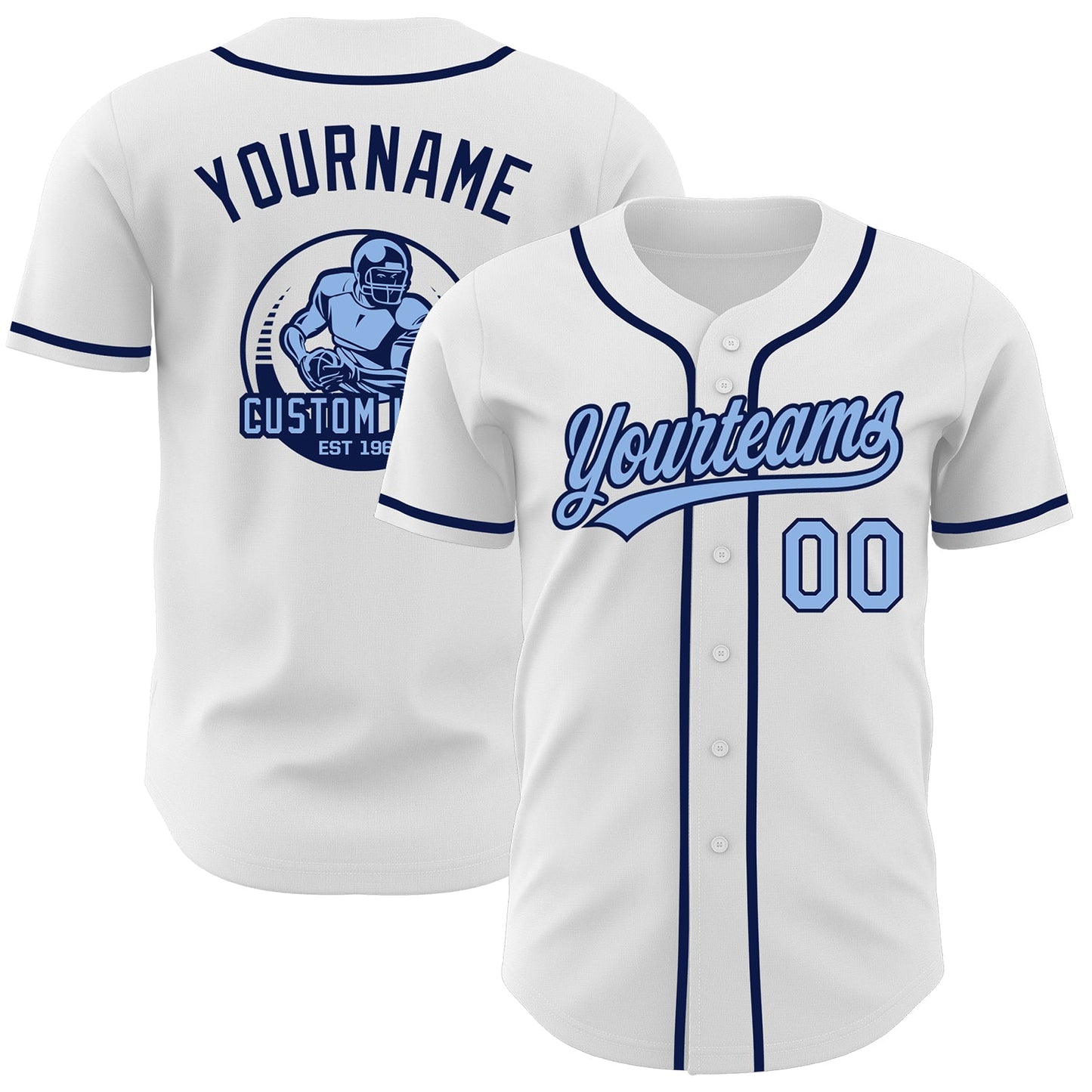 Custom White Light Blue-Navy Authentic Baseball Jersey - Main View