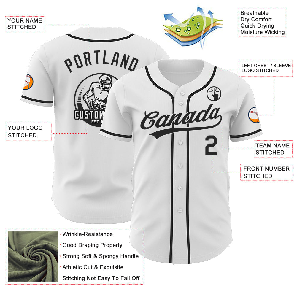 Custom White-Black Authentic Baseball Jersey view 3