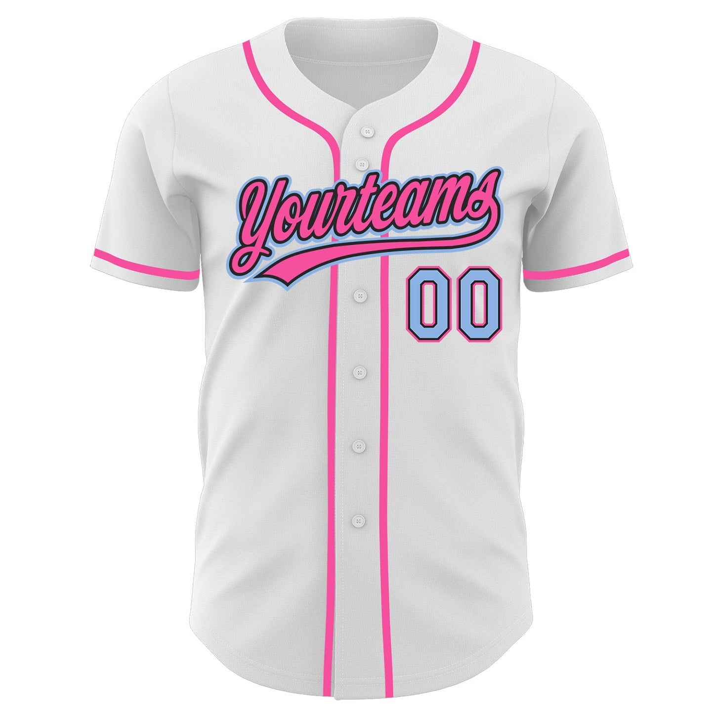 Custom White Light Blue Black-Pink Authentic Baseball Jersey view 2