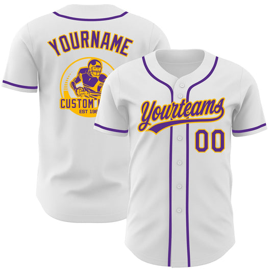 Custom White Purple-Gold Authentic Baseball Jersey - Main View