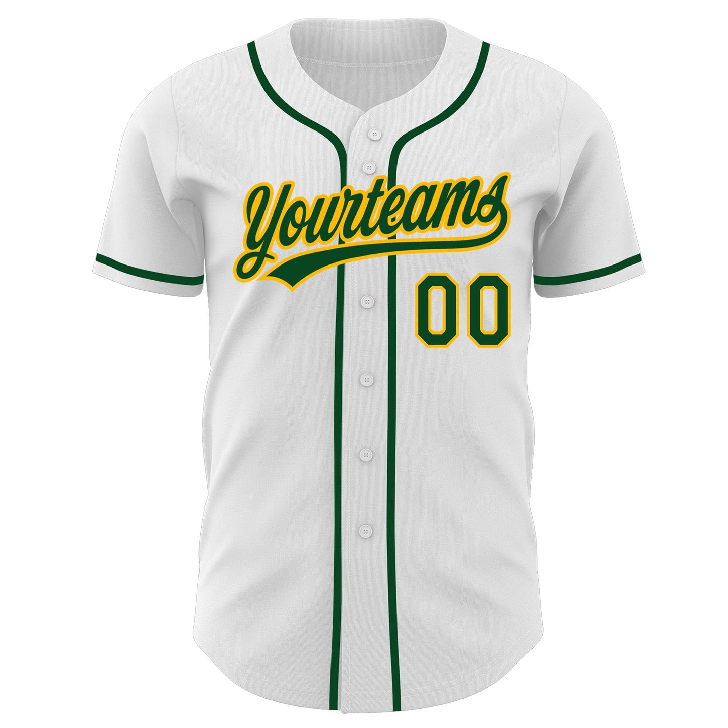 Custom White Green-Gold Authentic Baseball Jersey view 2