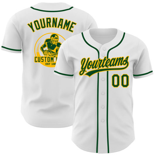 Custom White Green-Gold Authentic Baseball Jersey - Main View