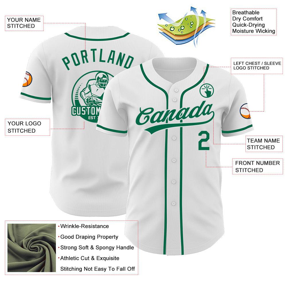 Custom White-Kelly Green Authentic Baseball Jersey view 3