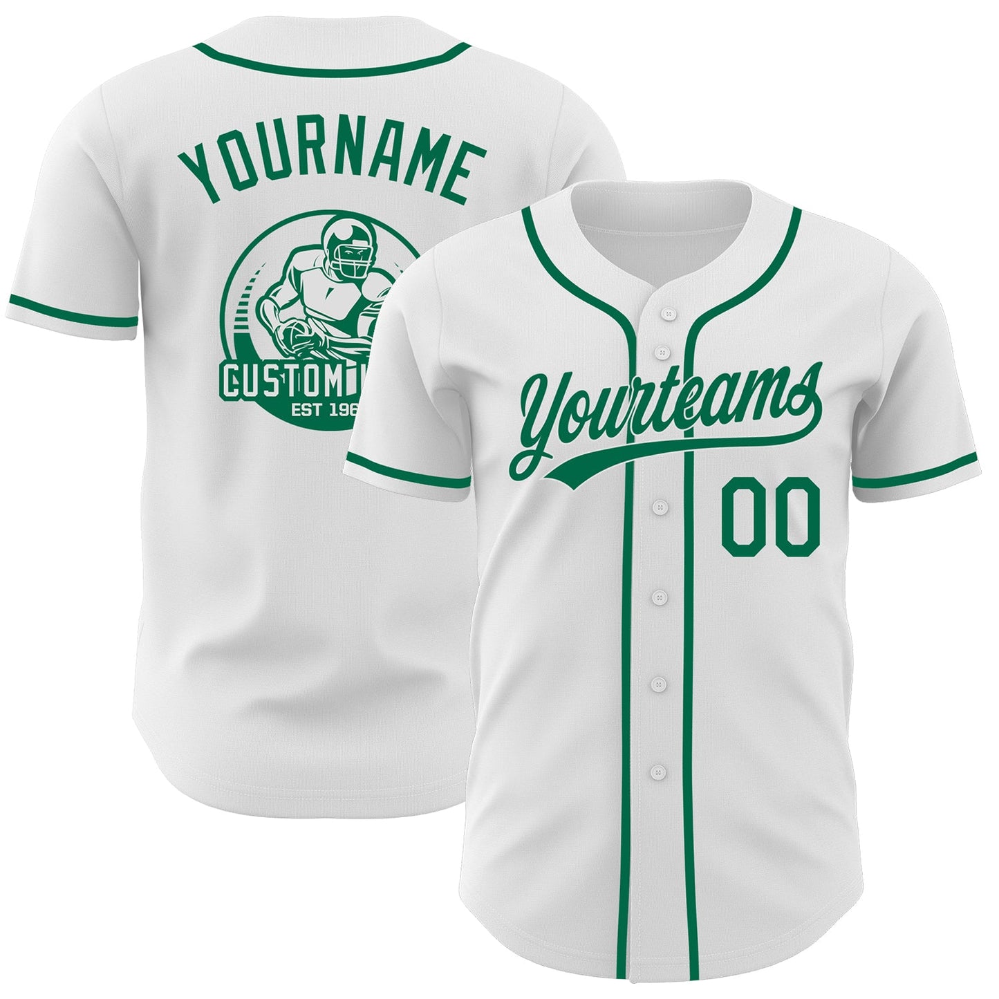 Custom White-Kelly Green Authentic Baseball Jersey - Main View