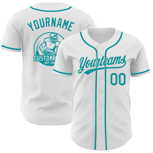 Custom White-Teal Authentic Baseball Jersey - Main View