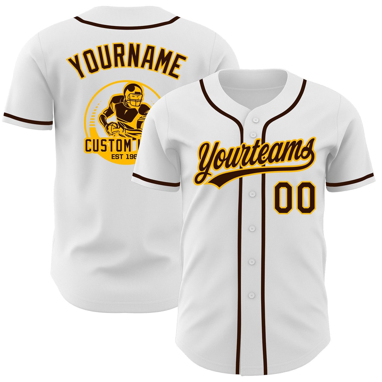 Custom White Brown-Gold Authentic Baseball Jersey - Main View