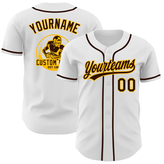 Custom White Brown-Gold Authentic Baseball Jersey - Main View