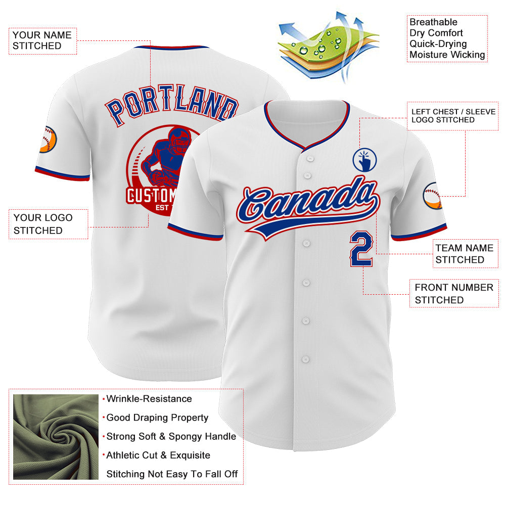 Custom White Royal-Red Authentic Baseball Jersey view 3