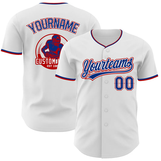 Custom White Royal-Red Authentic Baseball Jersey - Main View