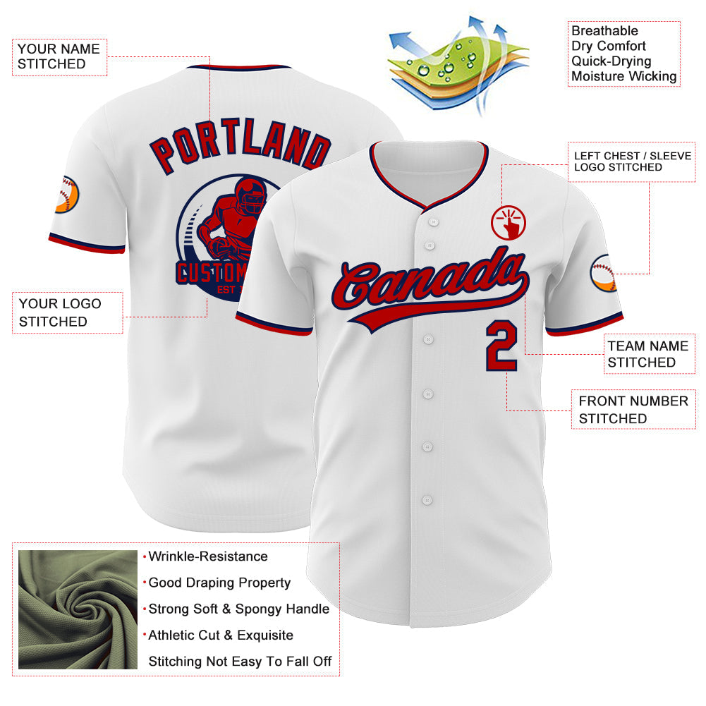Custom White Red-Navy Authentic Baseball Jersey view 3