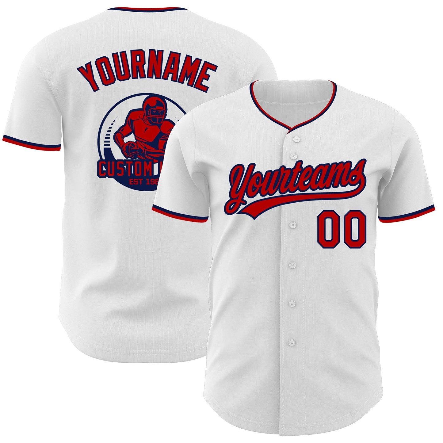 Custom White Red-Navy Authentic Baseball Jersey - Main View