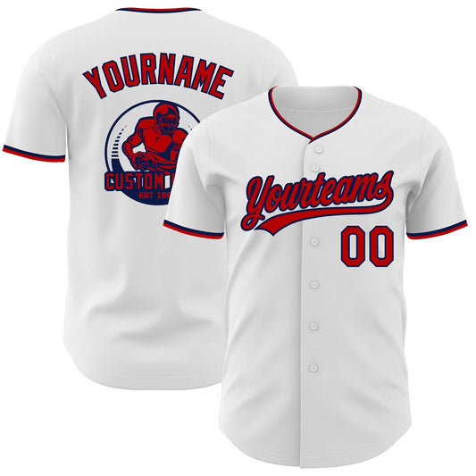 Custom White Red-Navy Authentic Baseball Jersey - Main View
