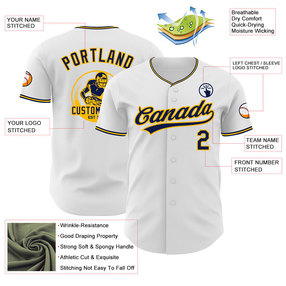 Custom White Navy-Gold Authentic Baseball Jersey view 3