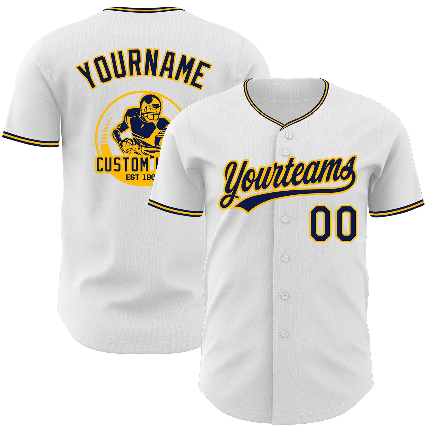 Custom White Navy-Gold Authentic Baseball Jersey - Main View