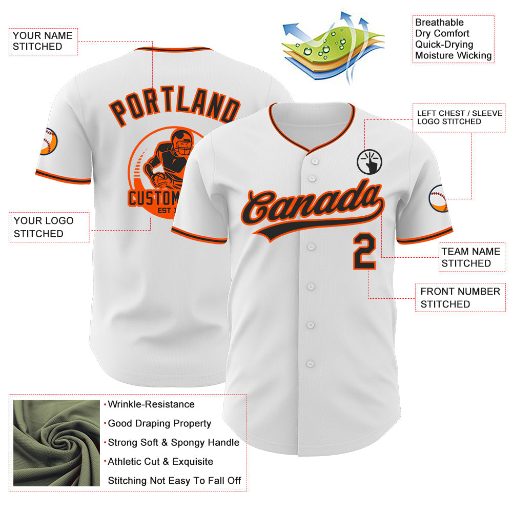 Custom White Black-Orange Authentic Baseball Jersey view 3