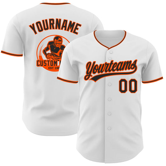 Custom White Black-Orange Authentic Baseball Jersey - Main View