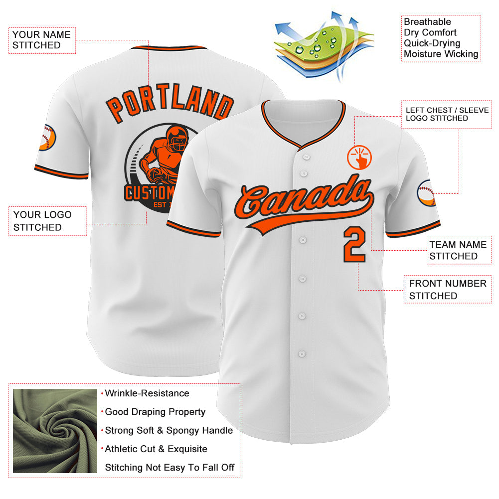 Custom White Orange-Black Authentic Baseball Jersey view 3