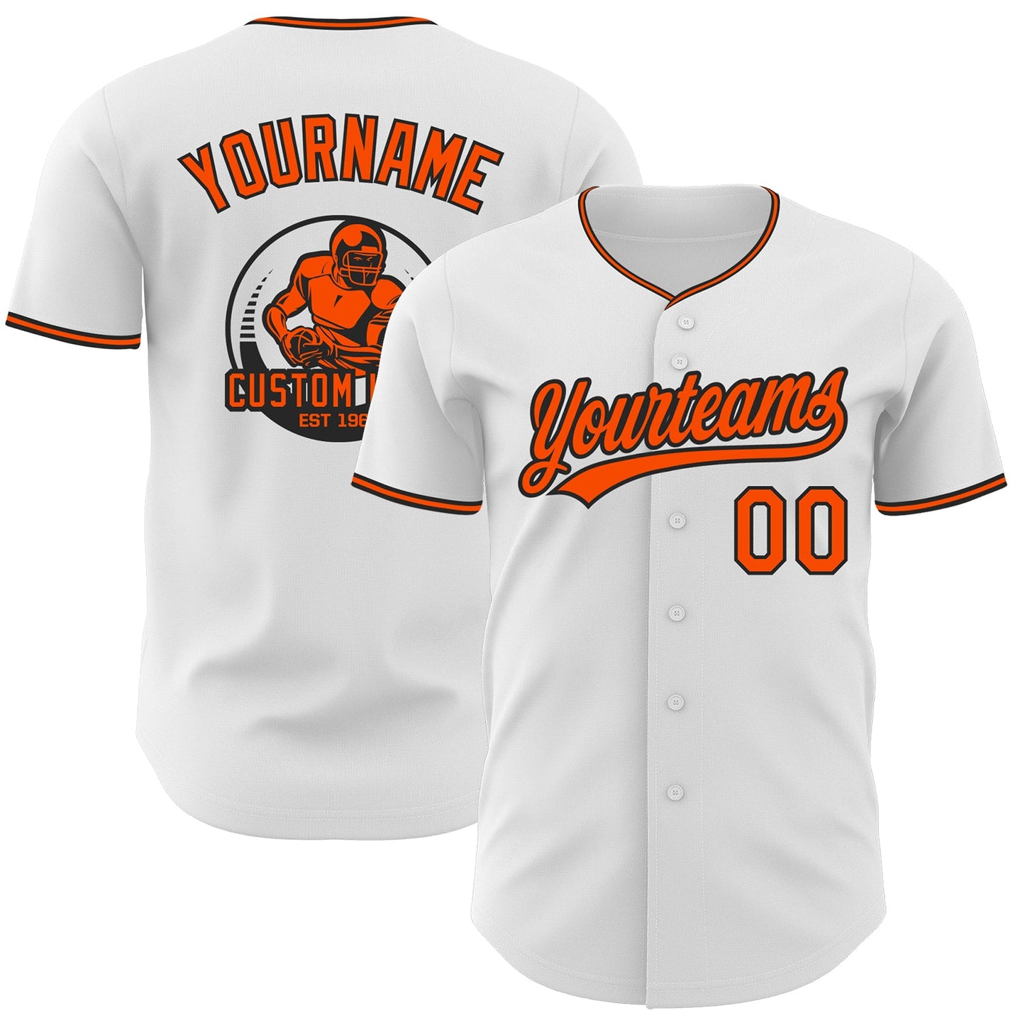 Custom White Orange-Black Authentic Baseball Jersey - Main View