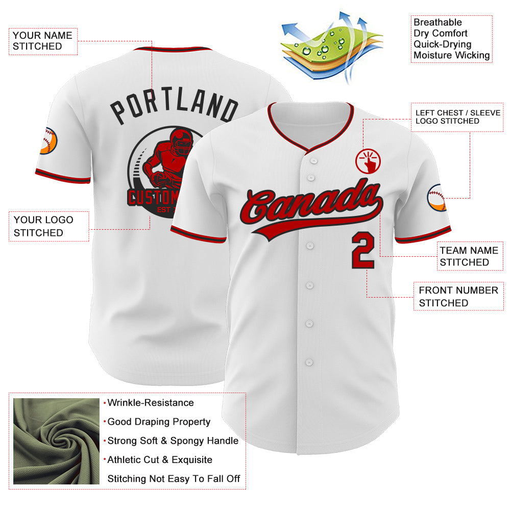 Custom White Red-Black Authentic Baseball Jersey view 3