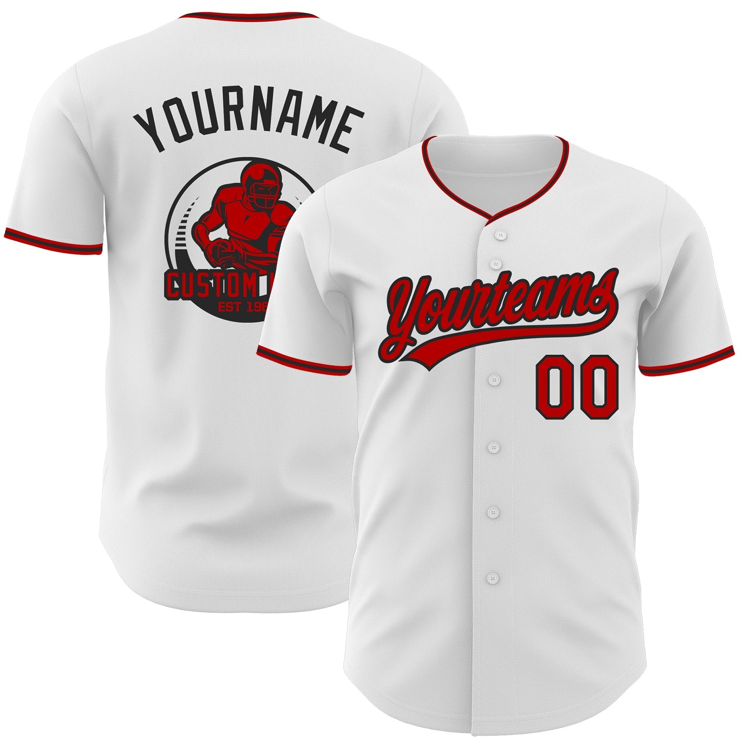 Custom White Red-Black Authentic Baseball Jersey - Main View
