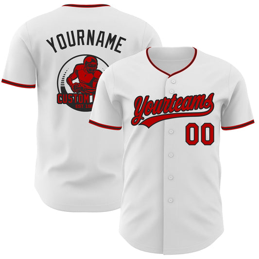 Custom White Red-Black Authentic Baseball Jersey - Main View