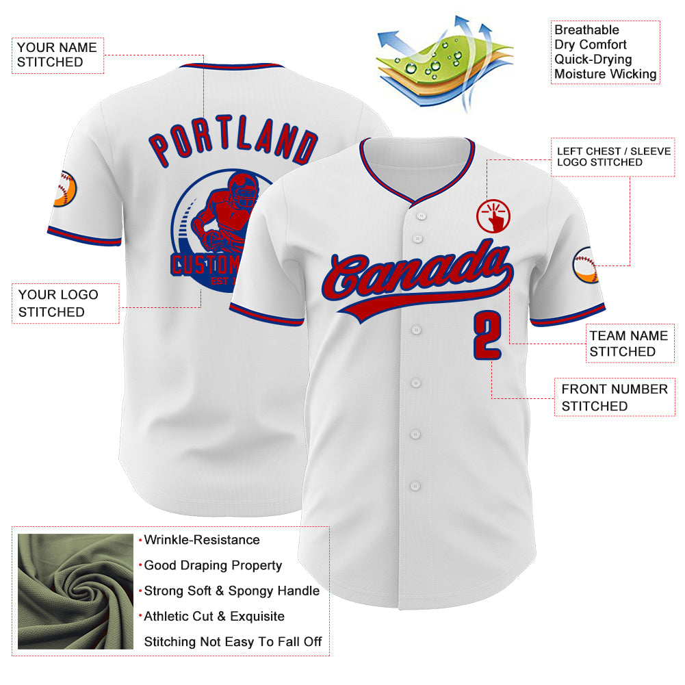Custom White Red-Royal Authentic Baseball Jersey view 3