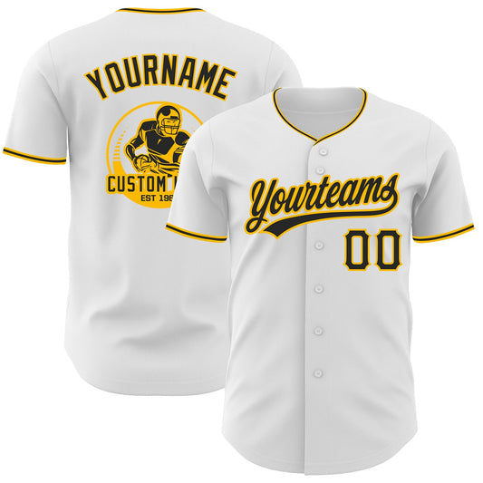 Custom White Black-Gold Authentic Baseball Jersey - Main View