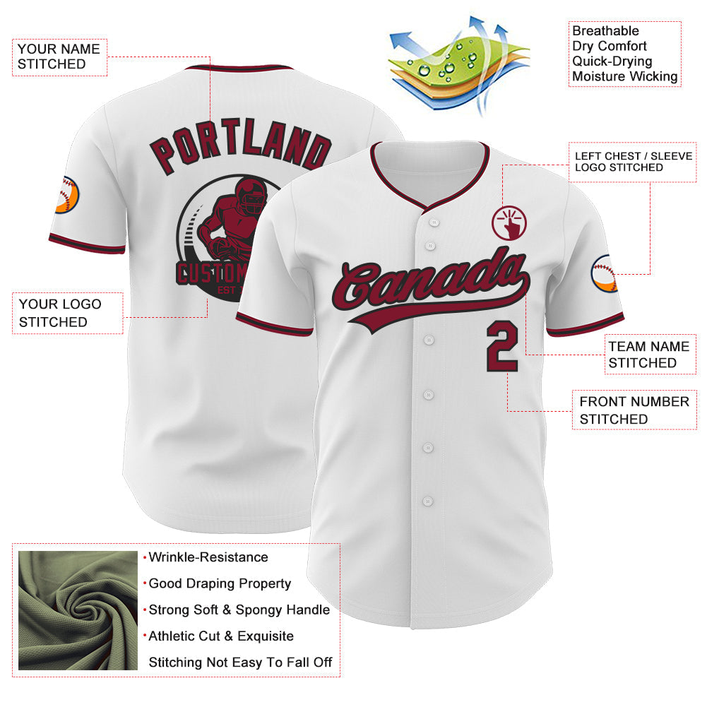 Custom White Crimson-Black Authentic Baseball Jersey view 3