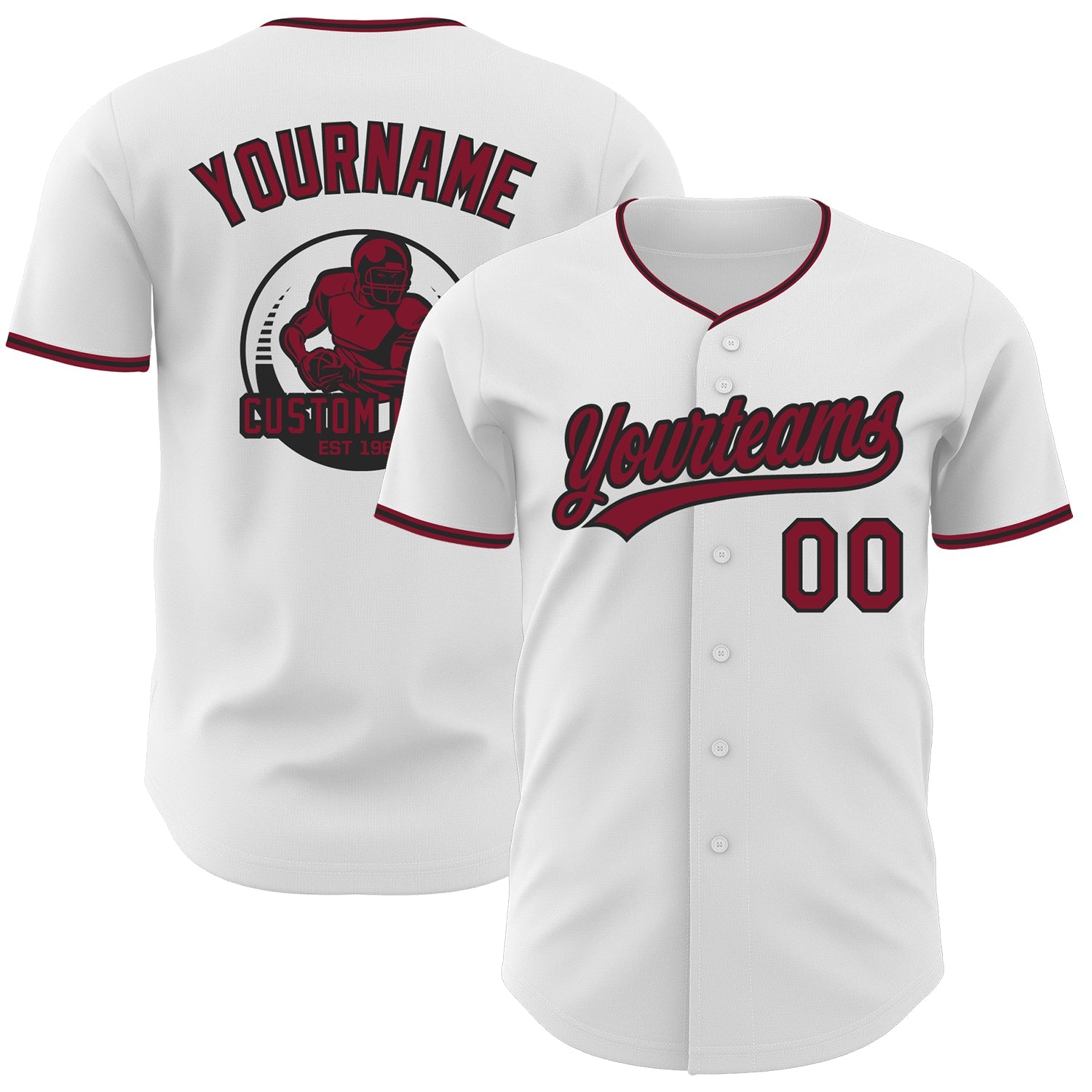 Custom White Crimson-Black Authentic Baseball Jersey - Main View