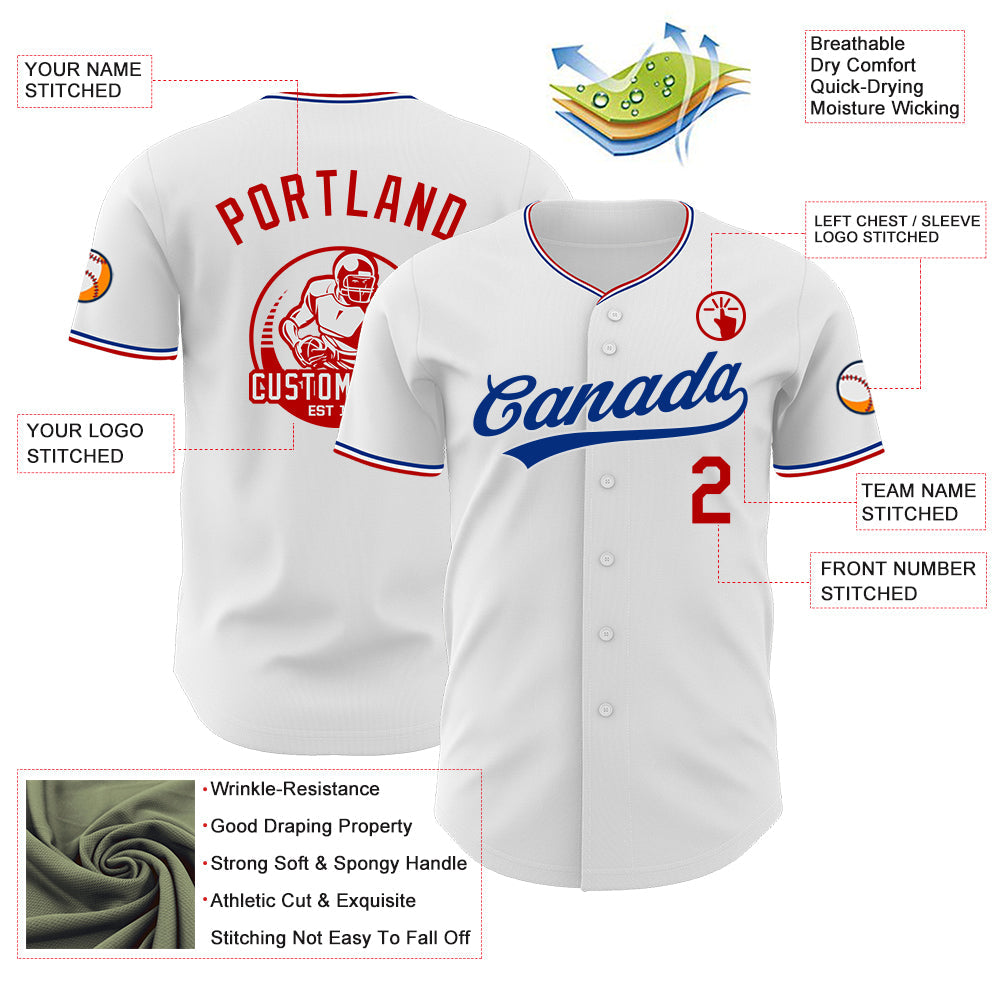 Custom White Red-Royal Authentic Baseball Jersey view 3
