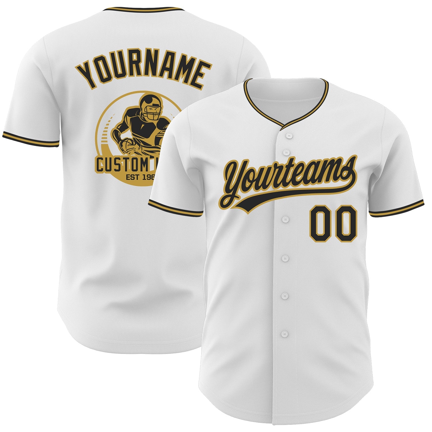 Custom White Black-Old Gold Authentic Baseball Jersey - Main View
