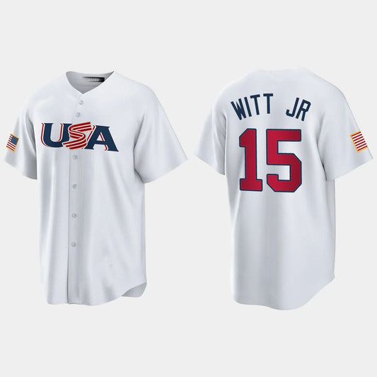 #15 BOBBY WITT JR. KANSAS CITY ROYALS 2023 WORLD BASEBALL CLASSIC USA REPLICA JERSEY ¨C WHITE Stitches Baseball Jerseys - Main View