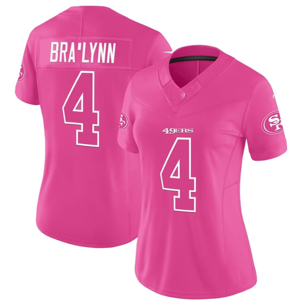 SF.49ers #4 BRA'LYNN Pink Limited Stitched Football Jersey - Main View