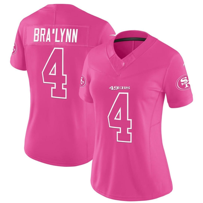 SF.49ers #4 BRA'LYNN Pink Limited Stitched Football Jersey - Main View