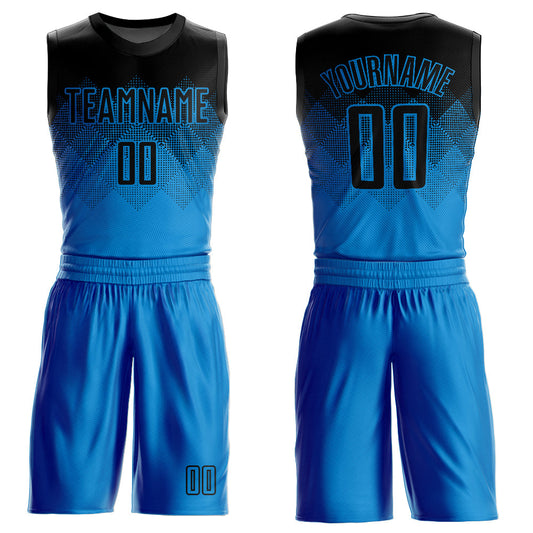 Custom Blue Black Round Neck Sublimation Basketball Uniform Jersey - Main View
