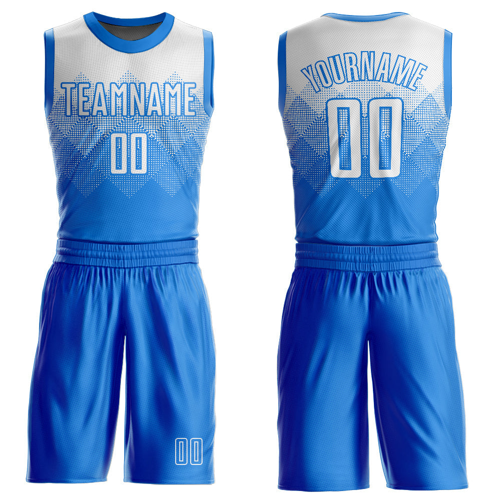 Custom Powder Blue White Round Neck Sublimation Basketball Uniform Jersey - Main View