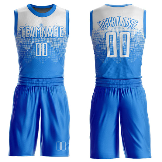 Custom Powder Blue White Round Neck Sublimation Basketball Uniform Jersey - Main View