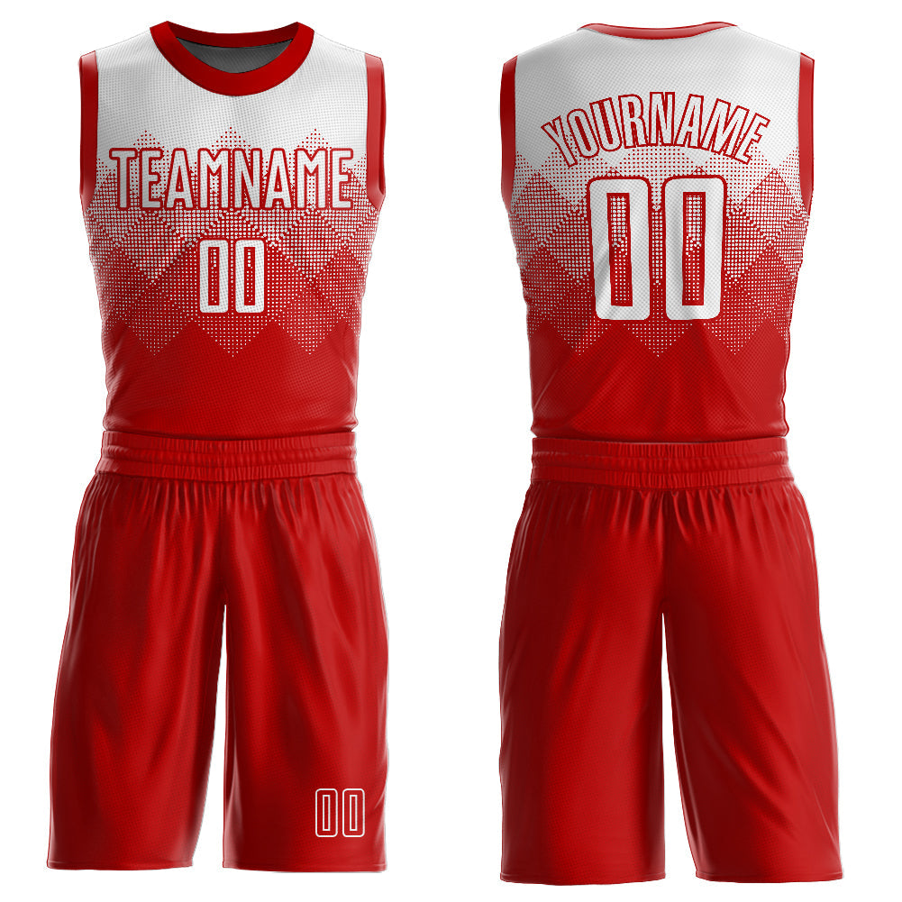 Custom Red White Round Neck Sublimation Basketball Uniform Jersey - Main View