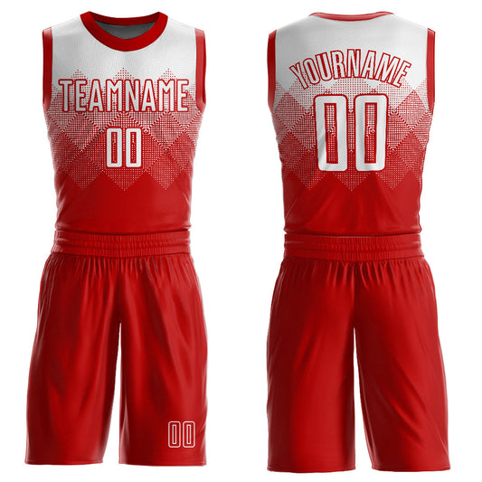 Custom Red White Round Neck Sublimation Basketball Uniform Jersey - Main View