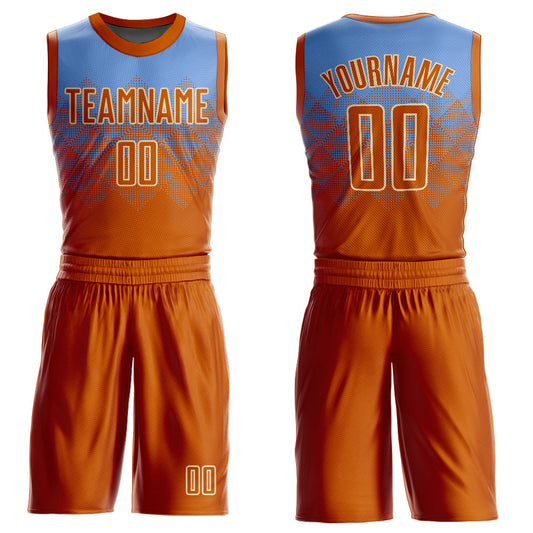 Custom Light Blue Texas Orange-Cream Round Neck Sublimation Basketball Uniform Jersey - Main View