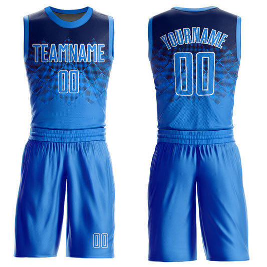 Custom Navy Powder Blue-White Round Neck Sublimation Basketball Uniform Jersey - Main View