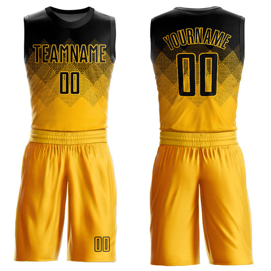 Custom Yellow Black Round Neck Sublimation Basketball Uniform Jersey - Main View