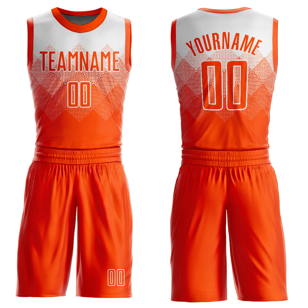 Custom White Orange Round Neck Sublimation Basketball Uniform Jersey - Main View