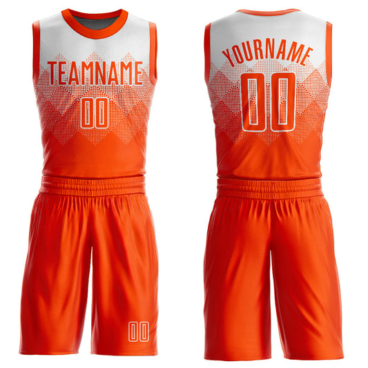 Custom White Orange Round Neck Sublimation Basketball Uniform Jersey - Main View