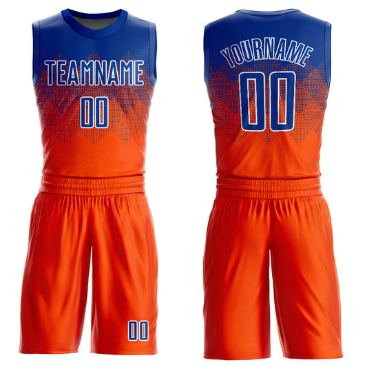 Custom Orange Royal-White Round Neck Sublimation Basketball Uniform Jersey - Main View