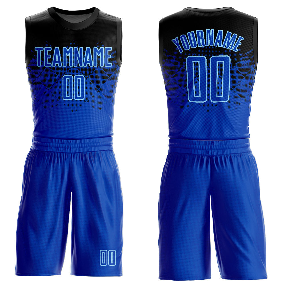 Custom Black Royal-Light Blue Round Neck Sublimation Basketball Uniform Jersey - Main View