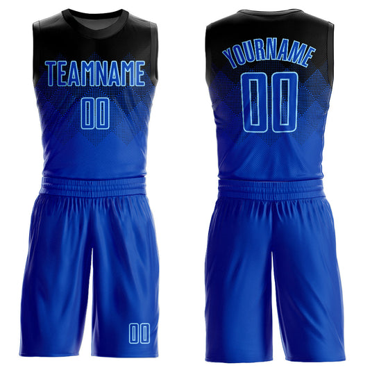 Custom Black Royal-Light Blue Round Neck Sublimation Basketball Uniform Jersey - Main View