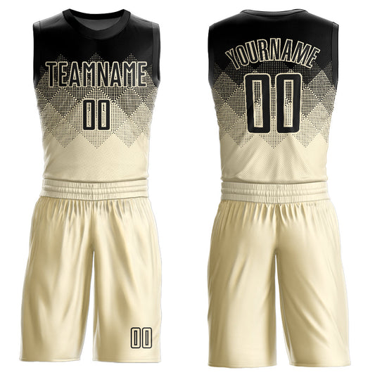 Custom Cream Black Round Neck Sublimation Basketball Uniform Jersey - Main View